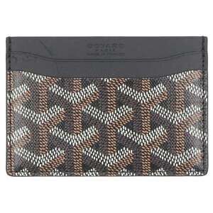 Goyard Saint Sulpice Herringbone Leather Card Case Wallet Black